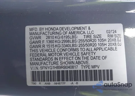 2024 Honda Pilot Elite из США, поврежденный, VIN 5FNYG1H89RB040817